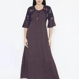 NIGHTSPREE Women Ethnic Motifs Printed Round Neck Maxi Nightdress-picture-8