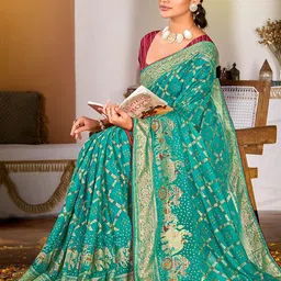 Reboot Fashions Embellished Silk Blend Handloom Bhagalpuri Saree-picture-28