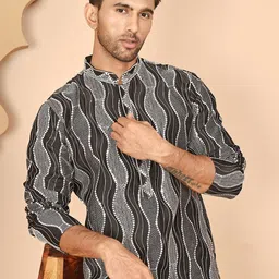 Jompers Men Abstract Embroidered Mandarin Collar Mirror Work Kurta-picture-11