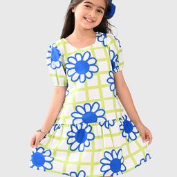 BONKIDS Floral Print Puff Sleeve Fit & Flare Dress-53