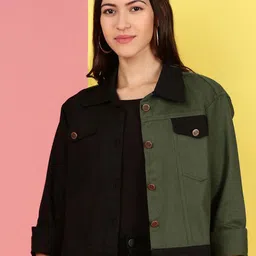 VOXATI Women Colourblocked Denim Jacket with Embroidered-19