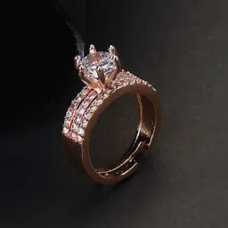 Opal Touch Rose Gold-Plated Cubic Zirconia-Studded Adjustable Finger Ring-15
