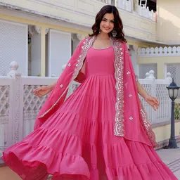 KALINI Embellished Maxi Gown Ethnic Dresses With Dupatta-image-35