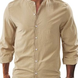 stylecast x revolte Men's Regular Fit Khaki Pinstripes Casual Shirt-picture-39