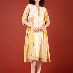 V-Mart Floral Printed Cotton Thread Work Notch Neck A-Line Kurta-picture-24
