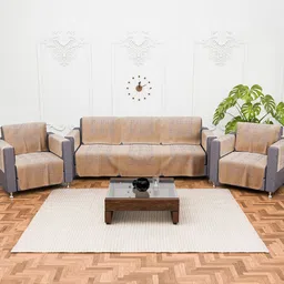 Kuber Industries Gold-Toned & Grey 16 Pieces Printed Cotton 5 Seater Sofa Covers With Arms-33