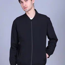 Mast & Harbour Men Stand Collar Solid Water Resistant Casual Bomber Jacket-picture-31