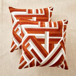 Home Centre Mystic Meadows Rust & White 2 Pieces Geometric Cotton Square Cushion Covers-10