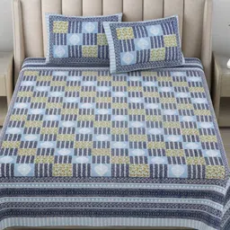 JAIPUR FABRIC Blue & White Floral 180 TC King Bedsheet with 2 Pillow Covers-image-91