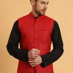 Mandarian Collar Woven Design Nehru Jackets-image-94