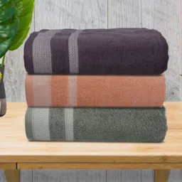 Aura Grey & Green 3 Striped Cotton 400 GSM Bath Towel-image-44