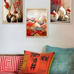 Kotart Brown & Red 3 Pieces Floral And Botanical Wooden Wall Arts-picture-32