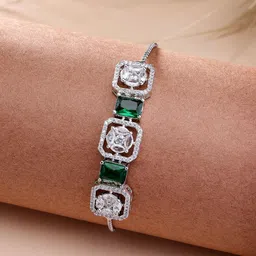 ZENEME Women Brass American Diamond Rhodium-Plated Charm Bracelet-41