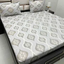 Pure Decor Blue & White Ethnic Motifs 330 TC Queen Bedsheet with 2 Pillow Covers-image-70