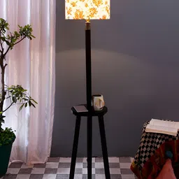 Devansh Orange & White Printed Wooden Floor Lamp-32