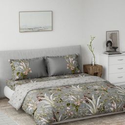 DDecor Grey & Green Floral Cotton 4 Piece Double King Regular Bedding Set-picture-33