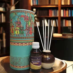 GLOBAL AROMA 7Pc Brown & Green Printed Aroma Oil Diffuser With Aroma Oil & Sticks - 100ml-78