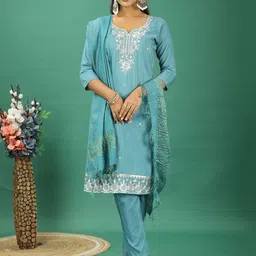 Ethnovog Embroidered Sequinned Unstitched Dress Material-image-5