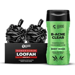 BEARDO Set of B-Acne Clear Body Wash - 200ml & 2 Power Scrub Loofah - Black-14
