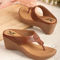 carrito Textured Laser Cuts Detailed Wedge Heel Sandals-29