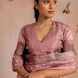 KALINI Batik Zari Silk Blend Block Print Saree image 4