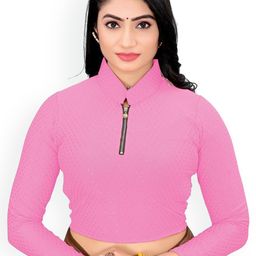 SS Sanket Synthetics Dobby Zipper Full Sleeved Saree Blouse-image-99