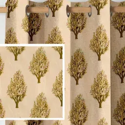 Aura Brown & Yellow 2 Pieces Floral Printed Long Door Curtain-25