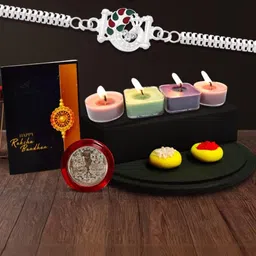 Raksha Bandhan Gift Set with Designer Rakhis, Candles, Roli-Chawal, Coin & Card-43