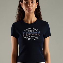 Tommy Hilfiger Women Typography Printed Round Neck Slim Fit T-shirt-picture-1