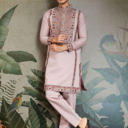 ODETTE Men Ethnic Motifs Embroidered Kurta with Trouser-picture-46