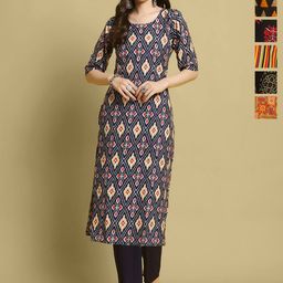 7Threads Women Ethnic Motifs Printed Sequinned Floral Crepe Kurta-image-98
