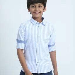 Rocket Scinece Boys Cotton Single Pocket Casual Striped Shirt-image-90