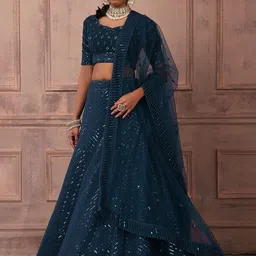 DIVASTRI Embroidered Thread Work Semi-Stitched Lehenga & Unstitched Blouse With Dupatta-image-43