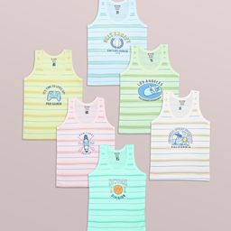 Revvo Junior Boys Pack Of 6 Printed Cotton Basic Vests RJV-103-image-47