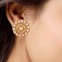 Anouk Gold-Plated Artificial Stones Studded Contemporary Shaped Studs-0