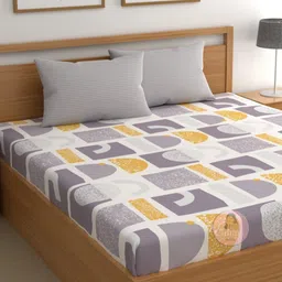 CHHAVI INDIA Beige & Yellow Geometric Printed 210 TC Queen Bedsheet Set 2.5 m x 2.25 m-4