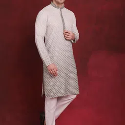 Jompers Men Embroidered Regular Sequinned Pure Cotton Kurta with Pyjamas image 4
