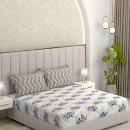 Pure Decor White & Blue Floral 210 TC Queen Bedsheet with 2 Pillow Covers-picture-46