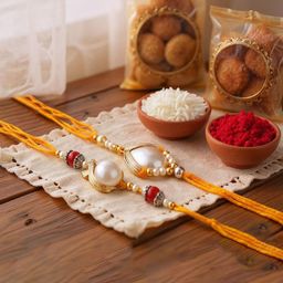 LUCKY JEWELLERY 4 Piece Rakhi Gift Set With Roli Chawal & Greeting Card-image-46