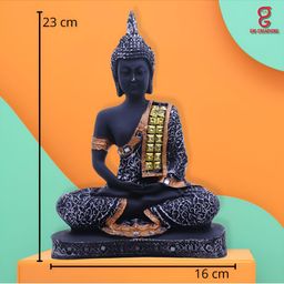 Aura Black & Gold Toned 2Pcs Buddha Idol Showpiece With Rose Plants-7