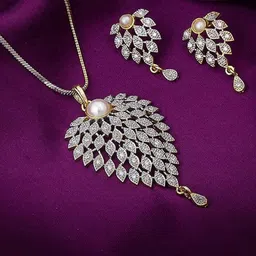 PUJVI Gold-Plated American Diamond-Studded Jewellery Set-image-12