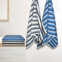 Athom Living Blue & Black 5 Pieces Striped Cotton 210 GSM Bath Towel-image-28