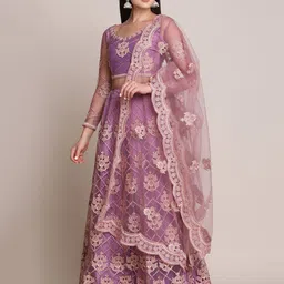 KALINI Embroidered Thread Work Semi-Stitched Lehenga & Unstitched Blouse With Dupatta image 2