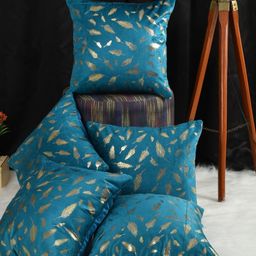 RADECOR Blue & Gold-Toned Set of 5 Embellished Square Cushion Covers-image-56