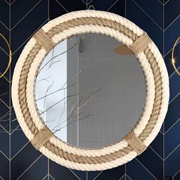 Creation India Craft Beige Round Shaped Wooded WallMirror-30