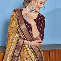 Panzora Ajrak Block Zari Block Print Saree image 2
