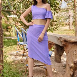 MILOST Western Collection Textured One Shoulder Neck Crop Top With Midi Skirt-image-37