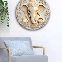 OLIVE TREE Cream Colored Wooden Ganesha Wall Hangings-image-39