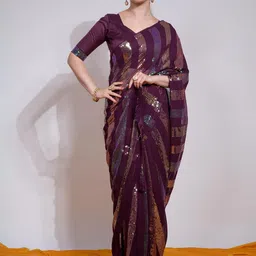 FashionsEye Embellished Sequinned Pure Georgette Heavy Work Saree-picture-3