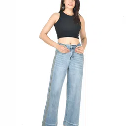 ADC SHEMONA Women Side Stripe Flared Mid-Rise Light Fade Embellished Jeans-picture-3